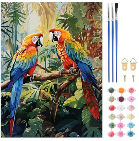 TLIOBLO Deux oiseaux Peinture par Numéros pour Adulte, DIY Peinture pour Adultes Enfants Débutants Facile sur Toile avec Peintures et Pinceaux, Décor Maison Cadeaux 30x40cm