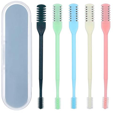 Oruola 5 Pcs Manual Nasal Hair Trimmers for Women,2 in 1 Manual Nose Hair Trimmer,Double-Sided 360° Rotating Nose-Hair Trimmer with Soft Cleaning Brush for Women Men,5 Colors