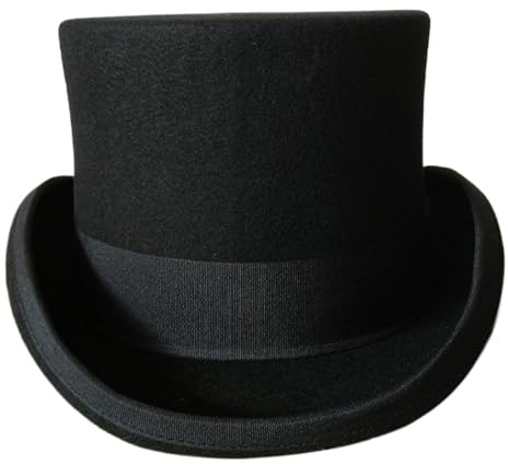 Otbushit Sombrero de copa negro, sombreros formales de lana para mago showman para hombres, adultos, cena social, mayordomo, disfraz de cosplay, accesorio de Halloween