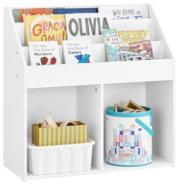 SoBuy Libreria Montessori per Bambini Scaffale Portagiochi 3 Ripiani+2 Contenitori Aperti Armadietto Cameretta Bianco Sicuro Libreria Giocattoli per Bambini in Legno Bianco 68x30x68 cm KMB01-II-W