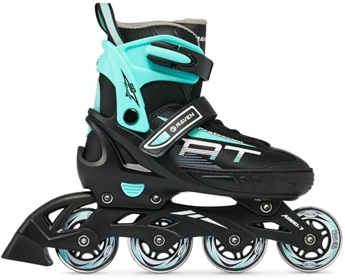 RAVEN Patinaje en línea Profession Ajustable y cambiable tamaño para Adultos niños Hombres Mujeres Negro/Menta, 35-39(23cm-25,5cm)