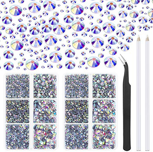 cridoz Lot de 6 040 strass thermocollants avec pince à épiler et stylos pour travaux manuels sur tissu, vêtements, chaussures et jeans