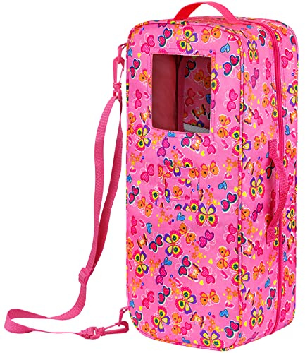ZITA ELEMENT Doll Travel Carrier Case - Crossbody Shoulder Bag for 18 Inch Doll Accessories with Multi-Pocket, Storage Closet Wardrobe Makeovers