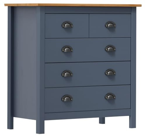vidaXL Kiefernholz Massiv Sideboard mit 5 Schubladen Kommode Anrichte Schubladenschrank Beistellschrank Standschrank Mehrzweckschrank Grau 79×40×80cm
