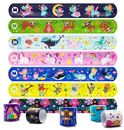 Magicat Set de 12 Pulseras slap para niños y niñas I Pulsera bofetada para regalo de cumpleaños, ideal para piñata, calendario adviento, Papá Noel, Navidad y Reyes Magos I Unicornio, princesa y más