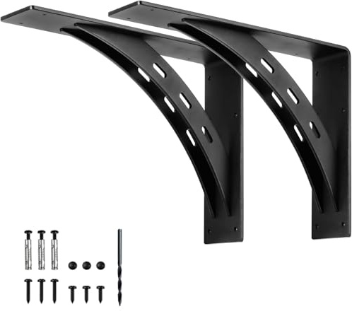 Heavy Duty Shelf Brackets (Set of 2) - 16 x 12 Max Load 1100 Lbs - Premium Alloy Metal Mantel Brackets