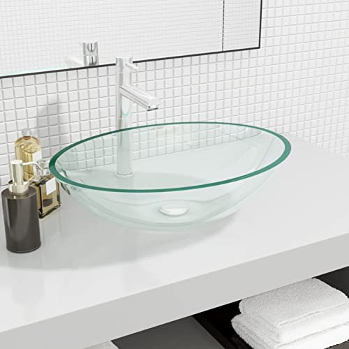 ZEYUAN Glass Sink, Wash Basin, 50 x 37 x 14 cm, Transparent, Bathroom Sink, Glass Sink, Bathroom Equipment