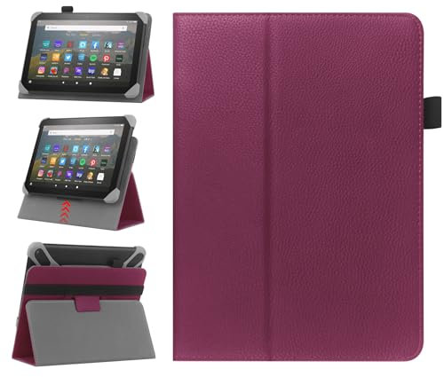 HoYiXi Universal Hülle für 7-8 Zoll Samsung Galaxy Lenovo Huawei Fire Tablet Schutzhülle in Zwei Positionen verstellbar mit Ständer und Handschlaufe - Violett