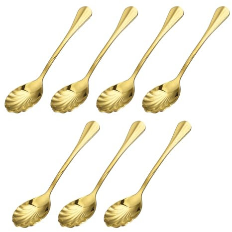 sourcing map 7Pcs Stainless Steel Shell Shape Coffee Spoon Tableware Dessert Spoons Stirring Mixing Spoon for Tea Coffee Cake Sugar, 5 Inch Gold