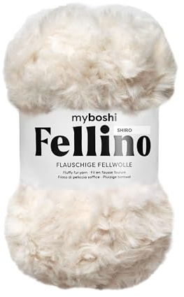 myboshi Fellino, flauschige Fellwolle, zum Häkeln und Stricken, Teddywolle in Felloptik, super bulky, 100g, Ll 65m Weiß (Shiro) 1 Knäuel