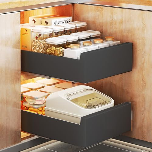 Sightday Pull Out Cabinet Organiser,Pull Out Kitchen Storage,Heavy Duty Storage Slide Out Drawer for Cupboard,Pull Out Drawers for Cupboards Living Room,Home(Black/25 W*43 D*9 H cm)