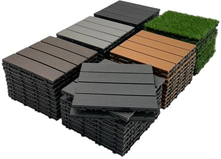 Nifty Decking Tiles – Interlocking Composite Decking Tiles – Set of 11 Decking Board, Patio, Balcony, Terrace, Concrete, Hot Tub Deck Tiles, 30cmx30cm Square Connect Flooring (Grey)