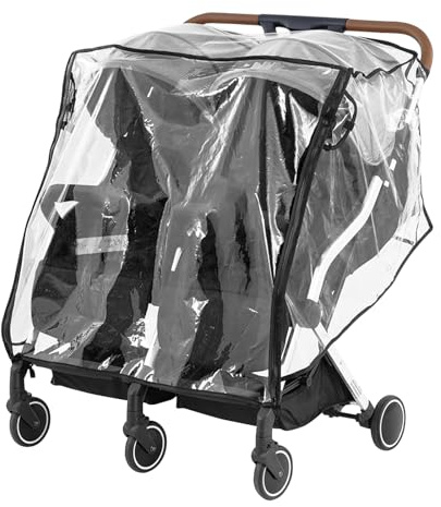 Double Stroller Rain Cover Universal Raincoat for Side by Side Baby Pram Waterproof Stroller Raincoat Transparent Twins Stroller Cover Baby Outdoor Windproof Protection for Travel