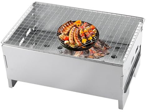 Barbecue de table au charbon de bois pour l'extérieur - Four portable - Filet de barbecue en acier inoxydable épais - Appareil de cuisson d'extérieur pour les pique-niques, les voyages, la randonnée,