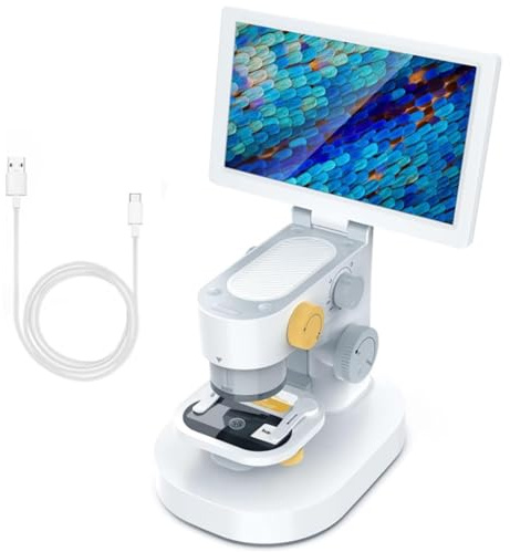 CAFIEDR Kit de microscopio portátil, Lupa de vídeo electrónica con Pantalla LCD de 1200x9, Microscopio Digital biológico, Microscopio de Laboratorio Recargable por USB