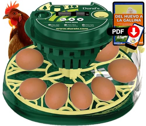 Dural's DX5® | Incubadora Huevos Gallina Automática | Certificada CE | Temperatura precisa y control de humedad | Gallina, codorniz, pato | Volteo automático | Fácil de limpiar | (Dural's DX3)