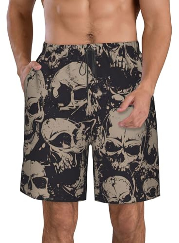 Grafica retrò con Teschi Fantastici Uomo Pantaloncini da Mare Estate Bagno Shorts con Tasche Pantaloncini da Surfe XL