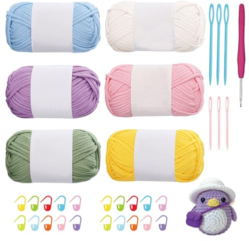 Fil à Tricoter pour T Shirts, 6 Pelotes de Fil à Tricoter et Crochet, T Shirt, Convient pour les Sacs au Crochet, les Tapis, la Décoration Intérieure et les Objets Artisanaux DIY (Couleurs Vives)
