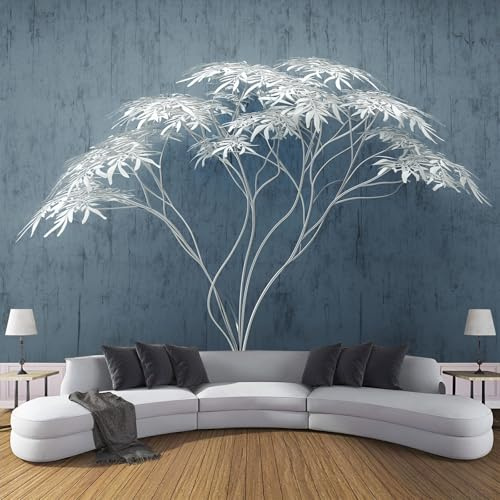 Papel Tapiz Fotográfico 3D Metal Sauce Con Estampado Abstracto, 150Anx105Al cm Gris azulado Papel Pintado Panorámico, Murales Decoración Pared para Cuarto de Niño Salón Oficina