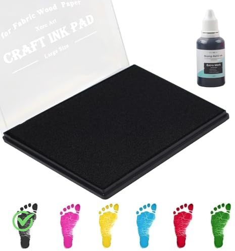 Large Ink Pad, 5x4'' Washable Stamp Ink Pad for Kids+Premium Refill Ink (Black)