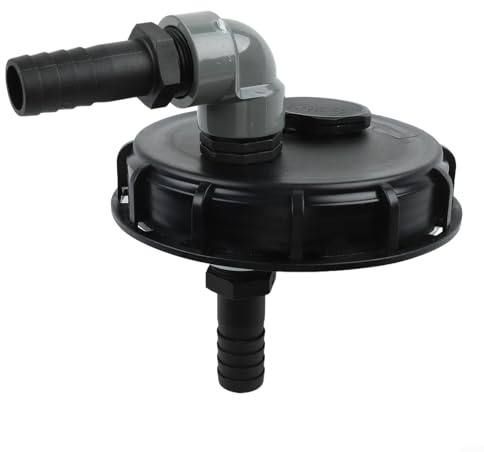 Plastic IBC Cover DN150, IBC Tank Cover Compatible with Water Storage and Rain Barrels, Plastic Pail Lid with Suction Connector for Hose, Easy Installation, 19x19x15 cm, Black(25mm)