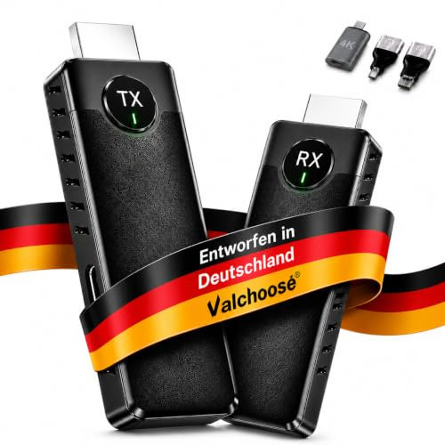 Valchoose Trådlöst HDMI-adapterset – 1080P trådlös överföring med 4K-avkodning, plug and play, 98 fot sändare för projektor och bildskärm
