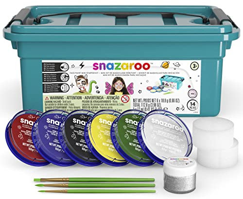 Snazaroo Einsteiger Schmink - Koffer, 6 Farben & Glittergel, 3 Pinsel, 2 Schwämmchen & Schminkbuch in englisch (sortiert)