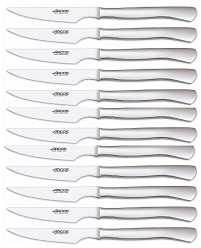 Arcos Serie Cuchillos de Mesa Caja 12 uds Cuchillo Chuletero, Hoja Filo de Acero Inoxidable de 110 mm, Cuchillo Monoblock Acero Inoxidable Color plata (12 UDS)