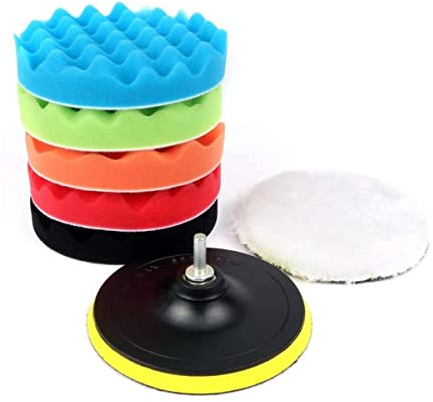 Kit de Almohadillas de Pulido para Coche 80mm, 5 Piezas Esponjas + 1 Lana + Adaptador de Taladro, Sistema Completo para Pulir, Abrillantar y Acabado Profesional de Pintura