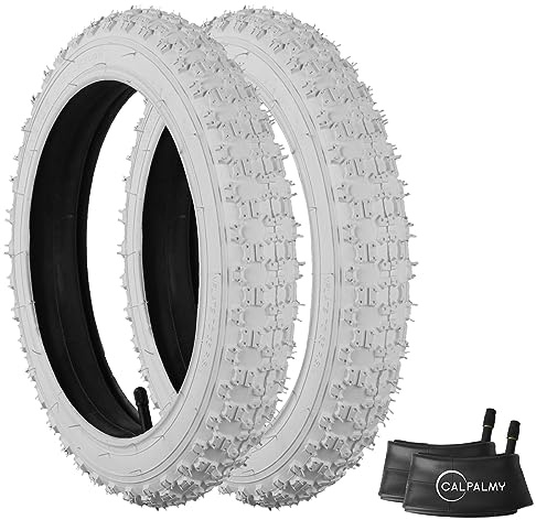 (2 Sets) 12” x 2.125 Kids Bike Replacement White Tires and Tubes - Compatible with Most 12”-12.5” Kids Bikes Like RoyalBaby, Schwinn, and Dynacraft - Made from BPA/Latex Free Butyl Rubber