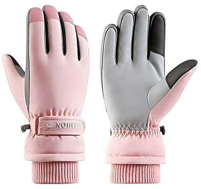 Andiker Women Waterproof Ski Gloves, Winter Touchscreen Thermal Gloves with Fleece, Windproof Snowboard Glove for Skiing Running and Cycling (pink)