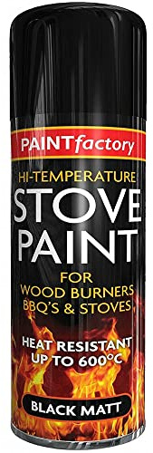 Q & H Heat High-Temperature Stove Resistant Spray Paint Black Matt 400 ml - Metal Wood Plastic Ceramic Aerosol BBQ's - Black Matt Paint Rejuvenates Gas Temperature Stove Fire Spray (1)