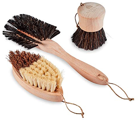 Natural Life NL109002 Kitchen Set by Tower, fantail dish brush, bottle brush, scrubbing brush, vegetable brush, Beech Wood