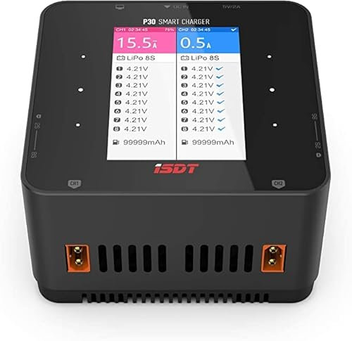 ISDT Cargador de batería inteligente Lipo, P30 de 1000 W x 2 30 A x 2 de doble canal Bluetooth Lipo cargador de equilibrio de batería, cargador rápido RC para 1-8 S RC Car/RC Camión/Drone/Airsoft
