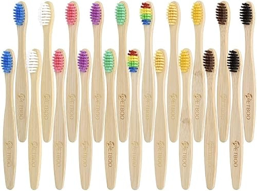 Kids Bamboo Toothbrush 20 Pack, Children's Vegan Natural Wooden Handle Toothbrushes Soft & Gentle Bristles