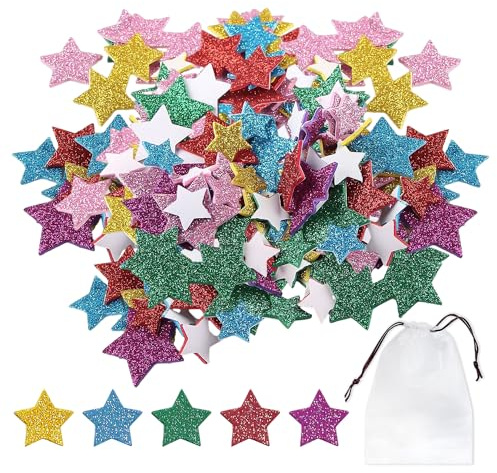 COACOM 180 adesivi glitterati a forma di stella, a cinque punte, set di adesivi per bambini, decorazione per feste (20 g)