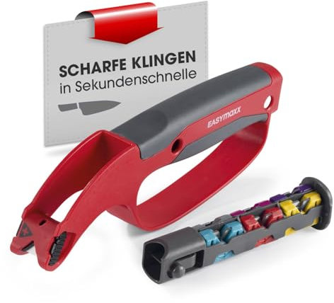 EASYmaxx Messerschärfer und 6 Schärfeinsätze | Werkzeugschärfer zum Schärfen | Messerschleifer für Messer, Werkzeug, Gartengeräte & Co. | Mehrzweck, tragbar & leichte Handhabung