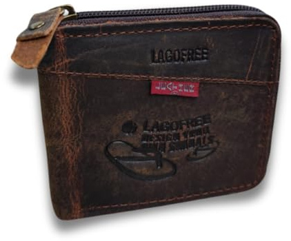 Lola Sale Cartera Hombre Cremallera, Cartera Hombre Piel Cafe, con Tarjeta de Bloqueo RFID, de Cuero Caballo, Plegable, para Tarjetas de crédito. (1752.Cafe_Vintage_Cierre)