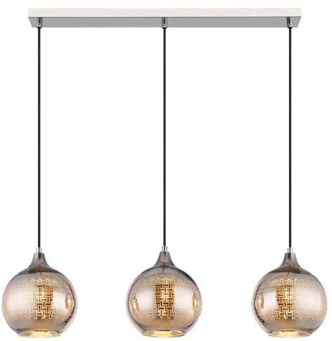 Pendelleuchte Hängelampe Esstischleuchte 3 flammig Glaskugel chrom H 129 cm