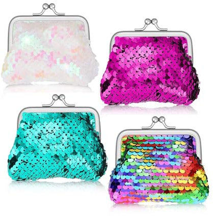 4 Pieces Sequin Coin Purses Change Purse Mini Wallets Pouches for Kids Girls Women Party Favor