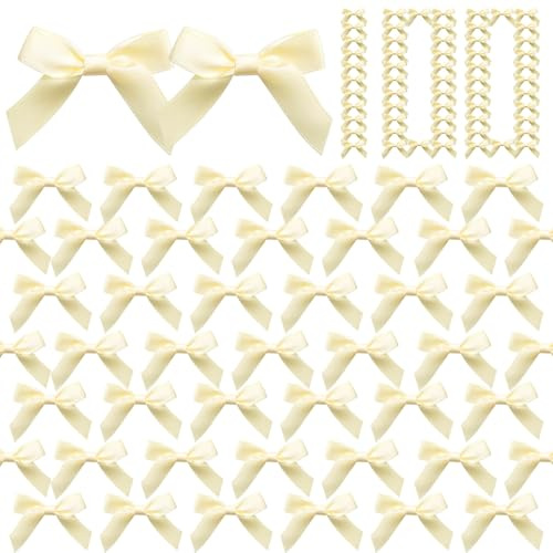 100 Pzs 6cm Mini Lazos Regalo Hechos a Mano Lazos para Regalo de Color Blanco Roto Lazo Regalos de Cinta Decorativos para Bolsas de Regalos Navidad Diademas Tarjetas Decoraciones de Ropa Boda Bautizo