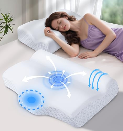 Drifina Orthopedic Cervical Memory Foam Pillow for Neck & Shoulder Pain Relief - Ergonomic Neck Support with Neck Roll, Dual-Height Contour for Side/Back Sleepers, Cooling Washable Pillowcases