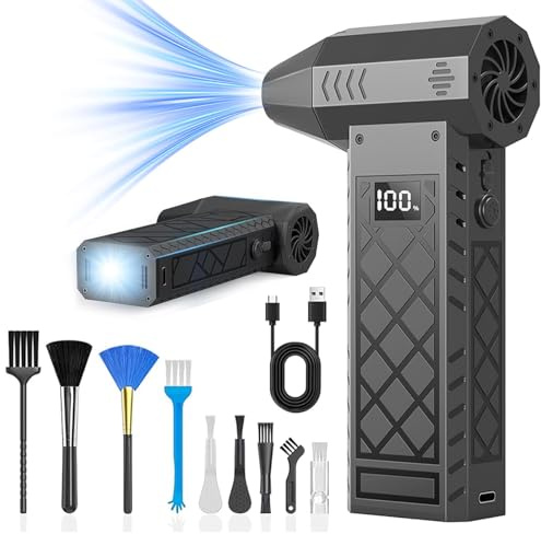 260000RPM Compressed Air Duster, Compressed Air Cleaner for PC, 4-Gear Adjustable Air Blower Cordless for PC/Car, Mini Electric Air Duster with 2 LED Light & Display (Diamond)