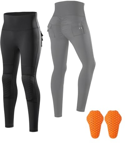ARMAAN Pantaloni Da Moto Da Donna – Leggings Yoga Push-up Con Protezioni Ginocchia Rimovibili Certificate CE E Tasche Cargo, Ideali Per La Guida Su Strada E Attività Outdoor,Black 1-EU M