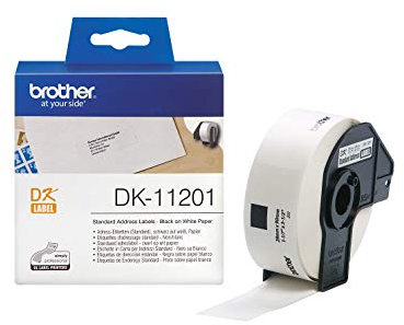Brother DK-11201 Label Roll, Standard Address Labels, Black on White, 400 Labels, 29 mm (W) x 90.3 mm (L), Brother Genuine Supplies