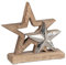 TEMPELWELT Deko Figur Stern Aufsteller 21 cm, Mangoholz Holz massiv Natur braun Aluminium Metall Silber, Winterstern Weihnachtsstern Sternfigur