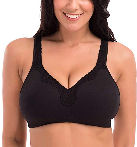 Delimira Women's Non Wired Bras Full Coverage Cotton Comfort Bra Plus Size Non Padded Soft Bras Black 40DD