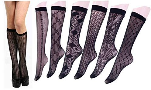 Toptim Womens Knee High Patterned Trouser Socks Dress Socks (Black 6 Styles)