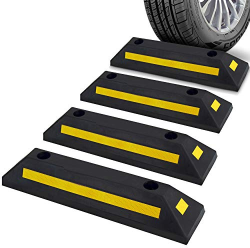 Pyle Car Wheel Chock, Caravan Chock, Wheel Stopper-For Parking Safety. Set of 4 Heavy Duty Rubber Car Stopper, For Cars, Vans, Trucks, Buses, Trailers, RVs, Campervan, Forklifts Parking Barrier, Black