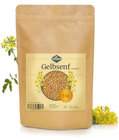 Martenbrown® 5kg Gelbsenf Ganze Körner - Weiße Senfsaat zur Gründüngung | Hochwertiges Saatgut für Bodenverbesserung & Nützlingsförderung | Natürlich, Glutenfrei & Umweltfreundlich